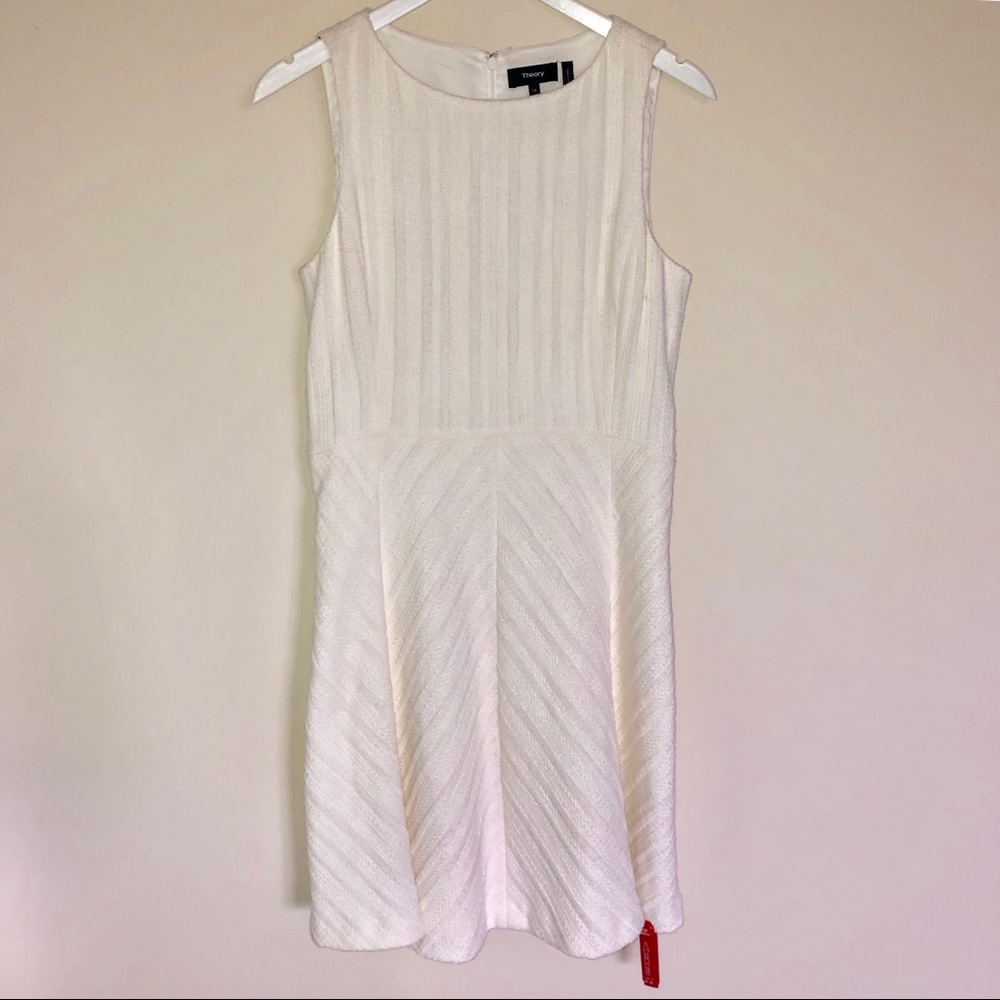 {Theory} Off White Tweed Flare Dress